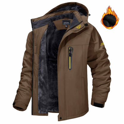 Winter Hooded Jacket Fashion Casual Warm Fleece Coat Windproof Rainproof Parka Windbreaker Men's Top