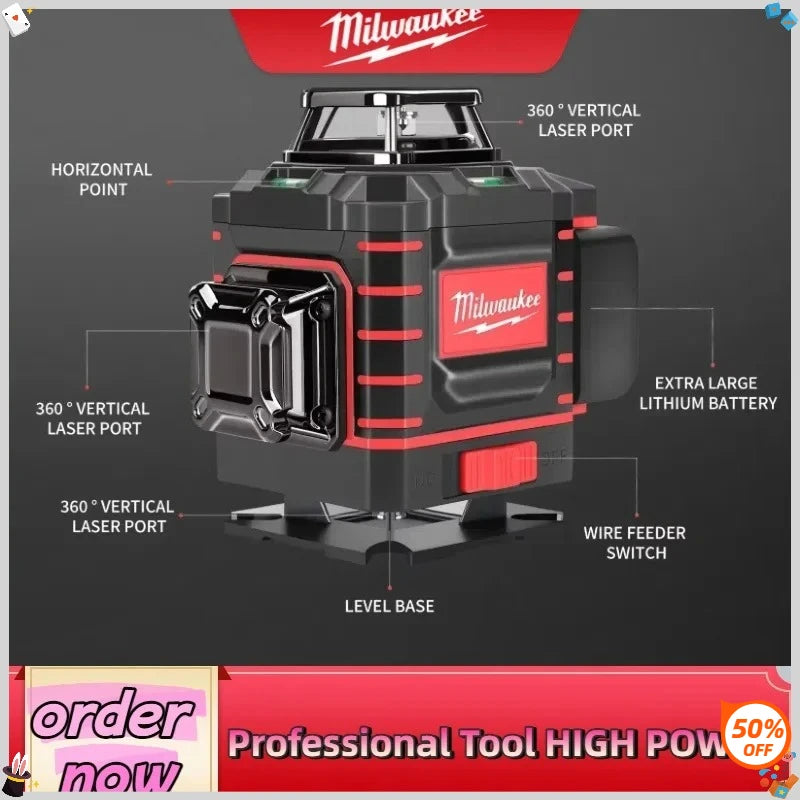 Milwaukee 4.2V 360 Degree Vertical Laser Level Green Beam 16 Lines Self-leveling