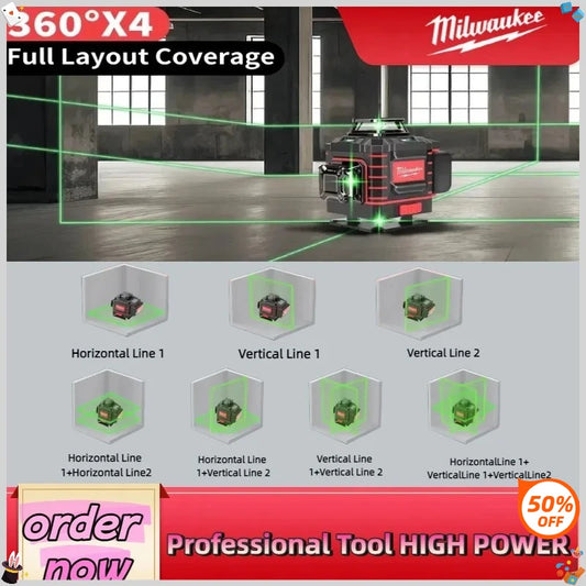 Milwaukee 4.2V 360 Degree Vertical Laser Level Green Beam 16 Lines Self-leveling