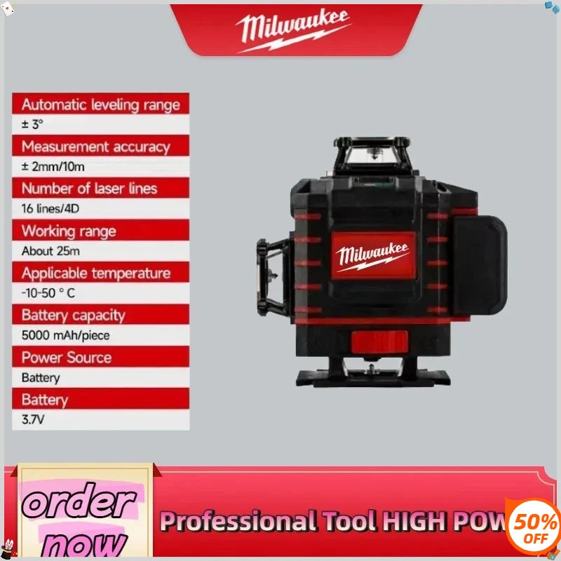 Milwaukee 4.2V 360 Degree Vertical Laser Level Green Beam 16 Lines Self-leveling